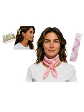 Pink and White Argyle Scarf Bandana Wrap And Claw Clip